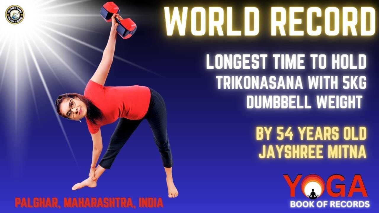Longest Time To Hold Trikonasana With 5kg Dumbbell Weight