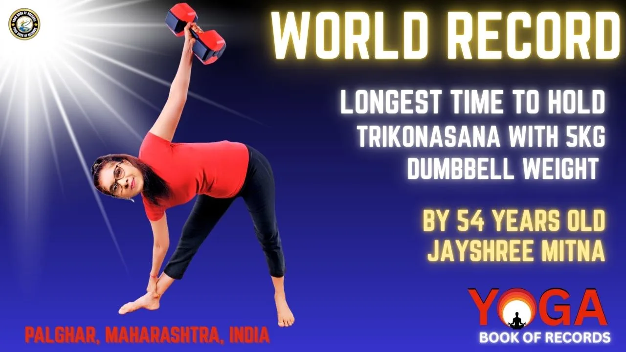 Longest Time To Hold Trikonasana With 5kg Dumbbell Weight