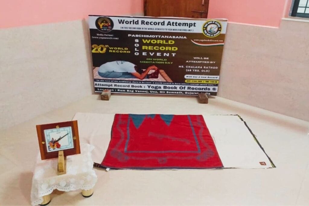 Longest Time to Hold Paschimottanasana By 68 Year Old Woman