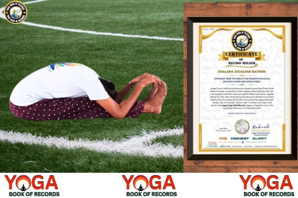 Longest Time to Hold Paschimottanasana By 68 Year Old Woman