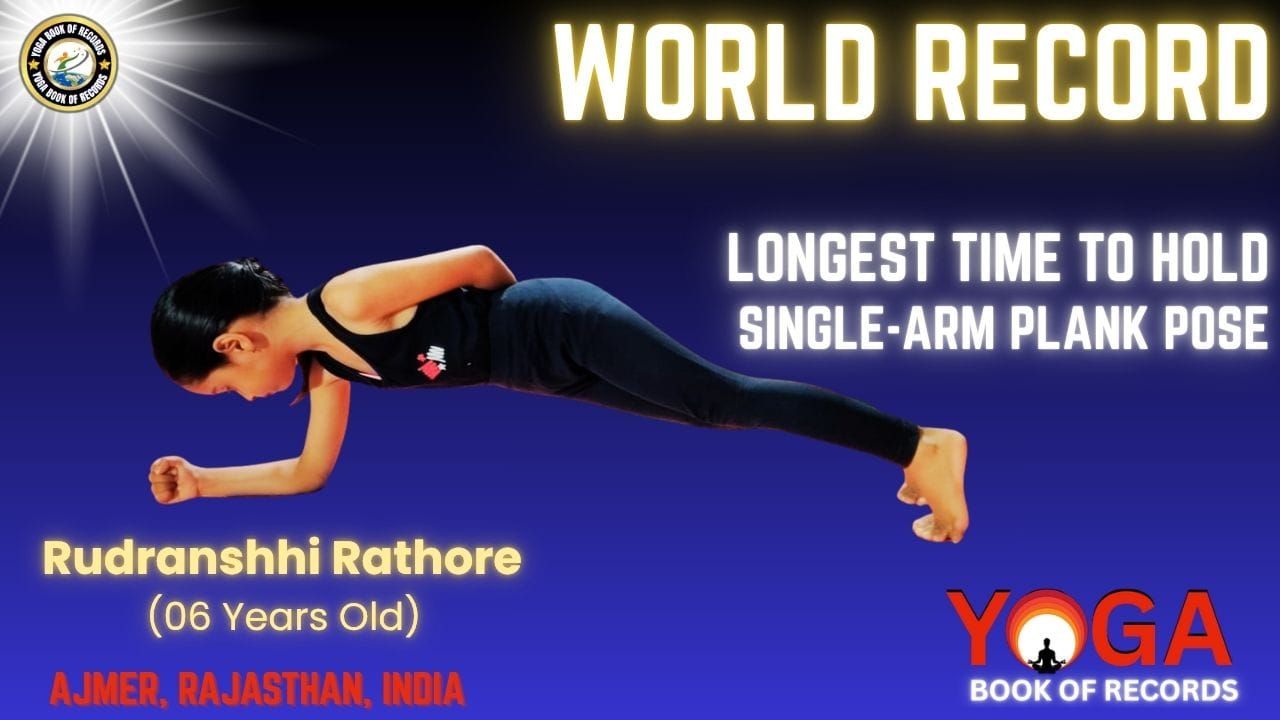 6-year-old Rudranshi Rathore performing Single-Arm Plank Pose for Yoga Book of Records Yoga World Record